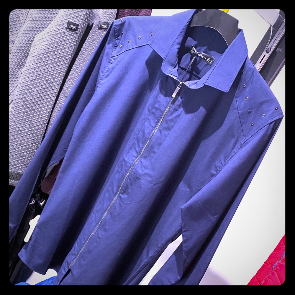 European Slim Fit Zip-up Blue Dress Shirt